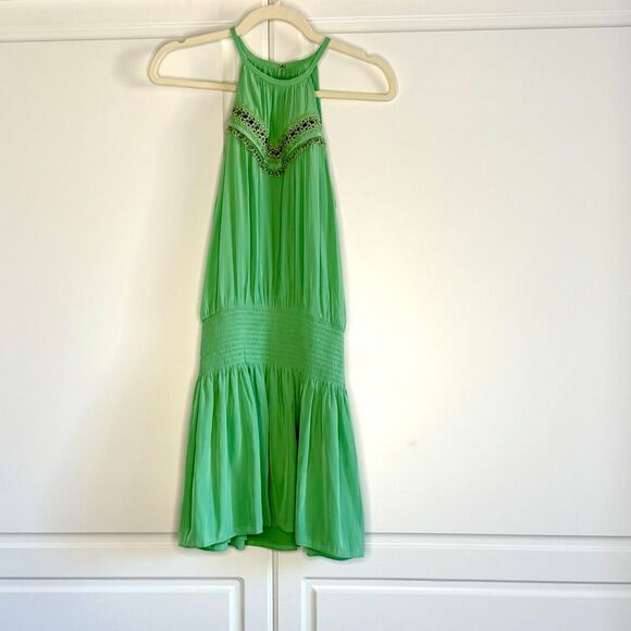 NWT Ramy Brook Alexa Smocked Mini Dress in light green. Size S - Picture 5 of 11